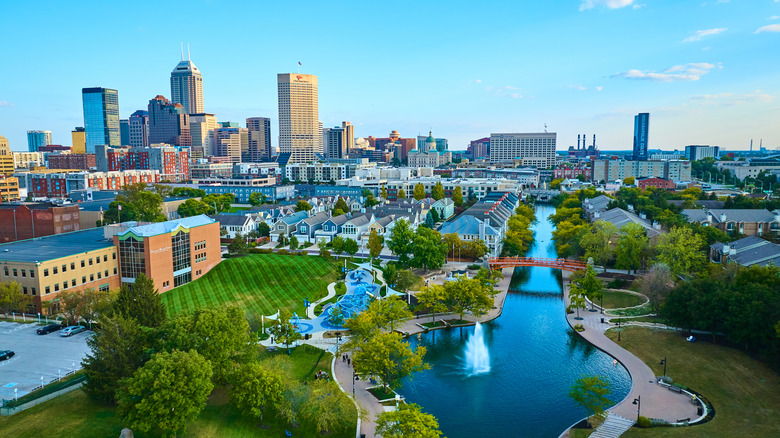 Skyscraper of Indianapolis with verdant park view
