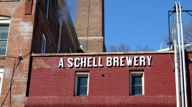 Brick front of August Schell Brewing Company in New Ulm, Minnesota