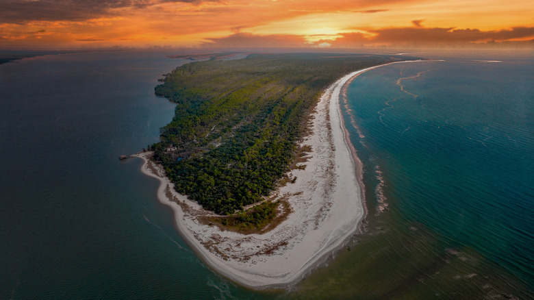 Aerial view of the beach at sunset on Jekyll Island, Georgia