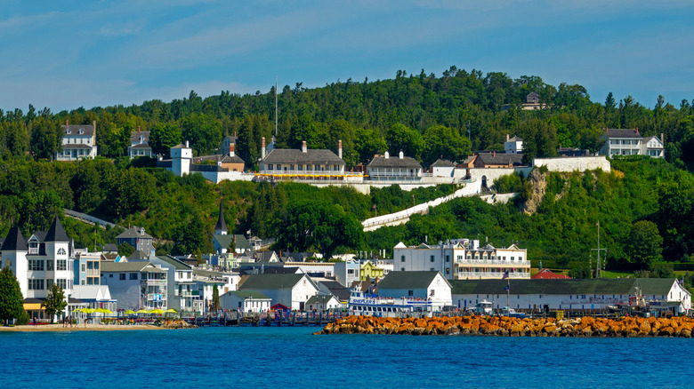 Boats and homes on Mackinac Island Harbor, Michigan