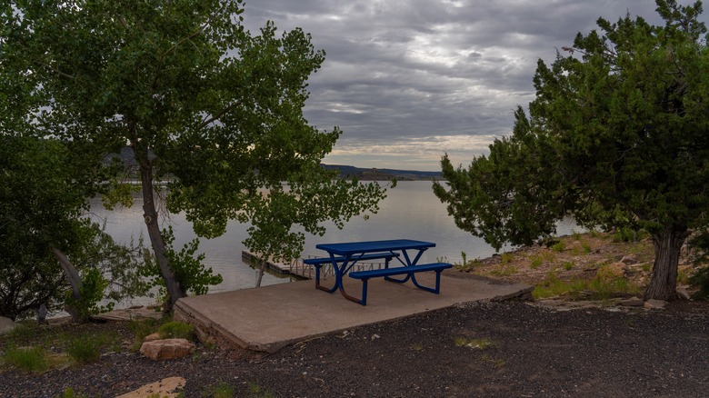 A picnic table by Lyman Lake