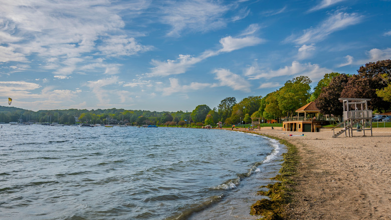 The sandy Riviera Beach on Lake Geneva in Wisconsin