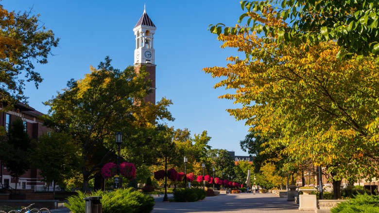 A historic tower in Lafayette on a sunny day