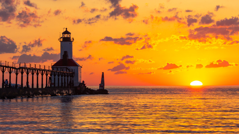 Indiana's Michigan City Lighthouse at sunset