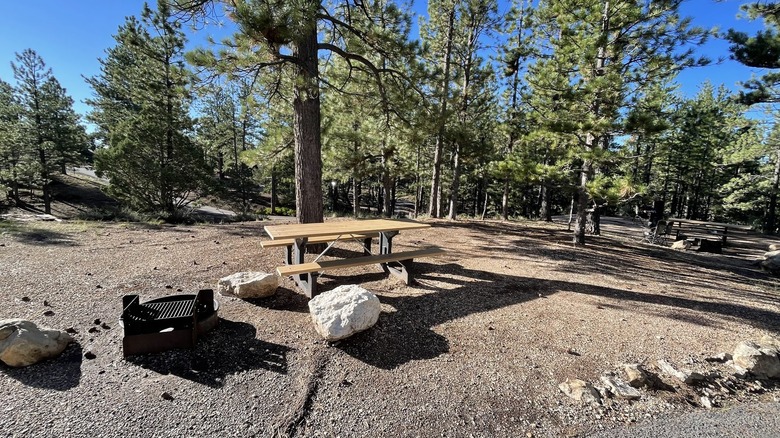 Picnic table and grill next to a campsite in North Campground in Bryce Canyon National Park