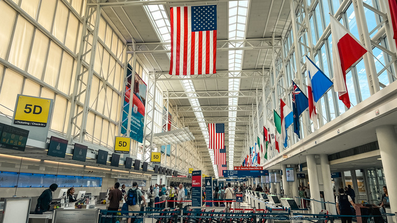 International flags at security at O'Hare International Airport