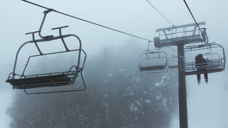 Ski lift on Gore Mountain in the fog