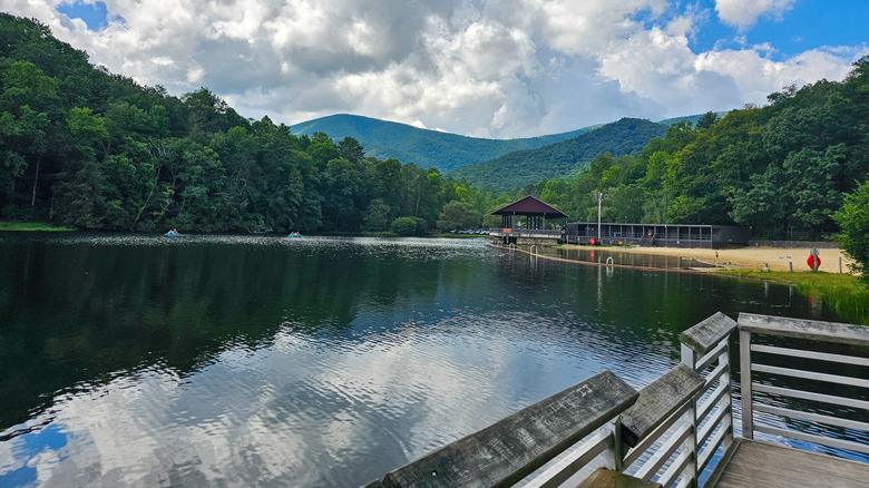 A pier and lake at Vogel State Park in Blairsville, Georgia