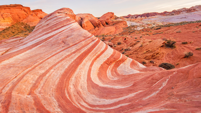 Colorful striped sandstone formations in Valley of Fire State Park