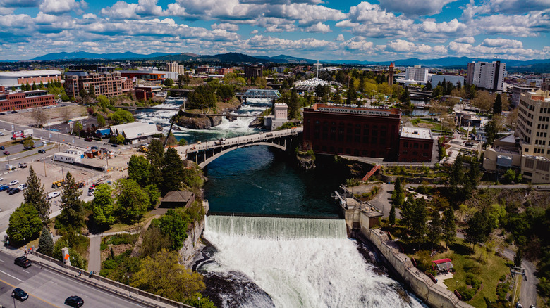 Aerial view of downtown Spokane, Washington