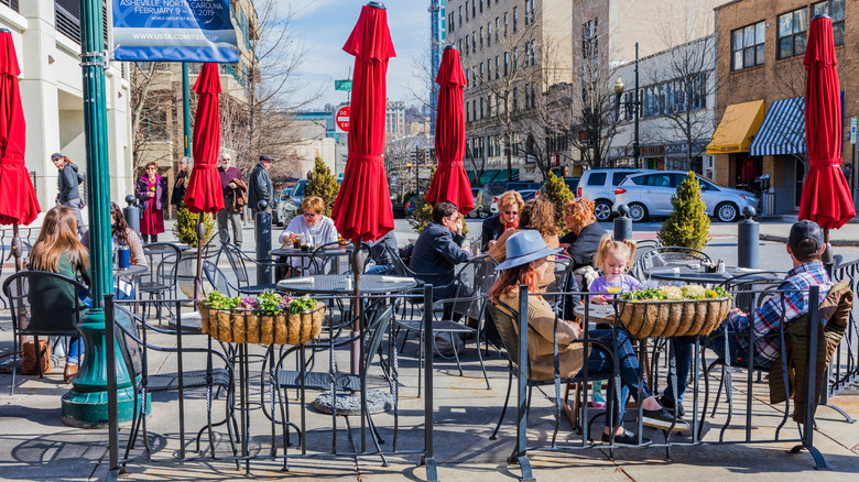 Dining outside on a warm winter day in downtown Asheville
