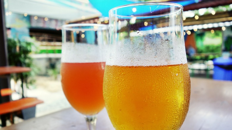 Close up of beers at an Asheville beer garden