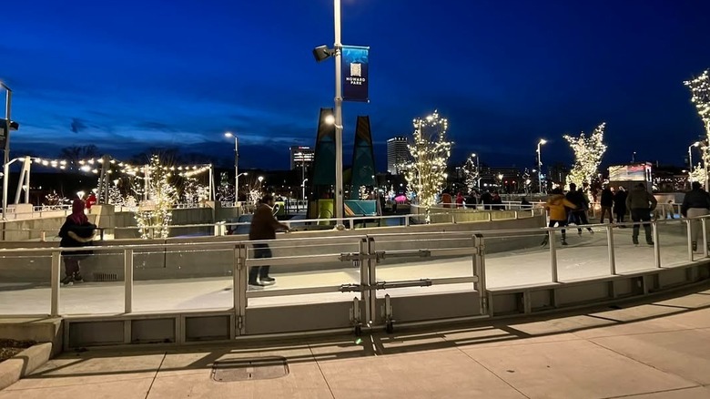 Ice skating trail in Howard Park at night in South Bend, Indiana