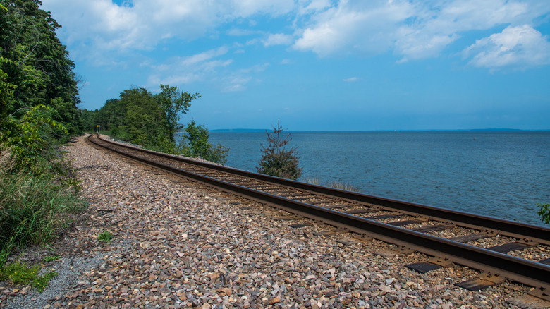 Tracks parallel the shores of Lake Champlain in Upstate New York
