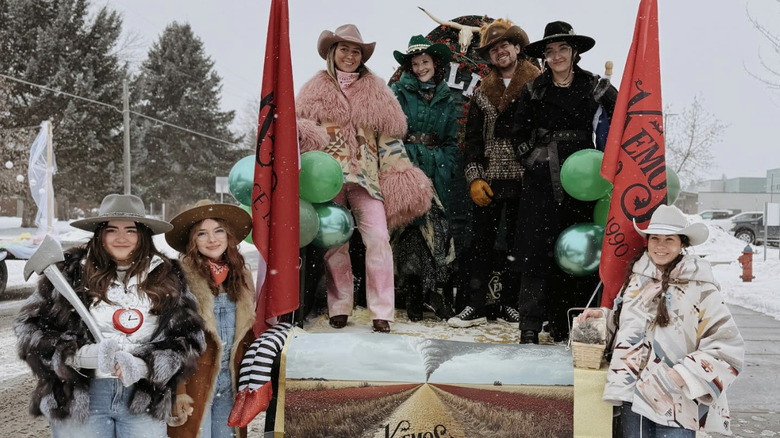 Group of people on a float at the Whitefish Winter Carnival