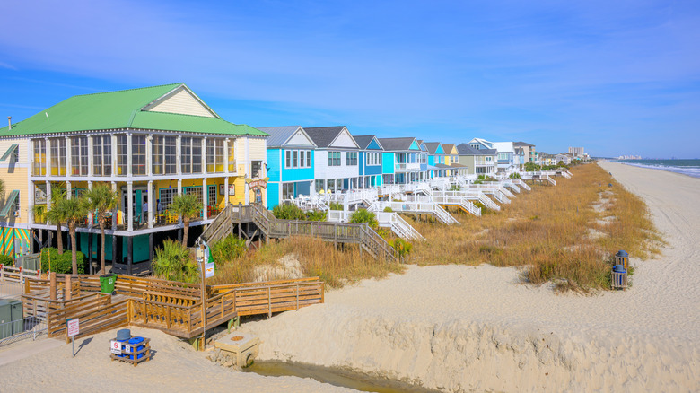 Homes on the sand in Surfside Beach, South Carolina
