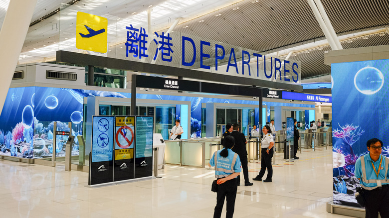 Departures sign in Hong Kong International Airport