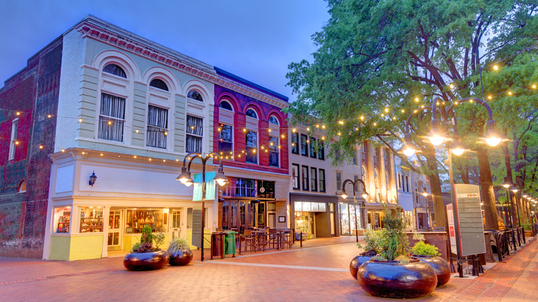 Downtown Charlottesville in evening