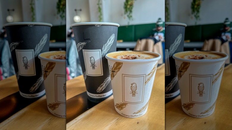 Close up shots of coffee cups at Canary Coffee Bar