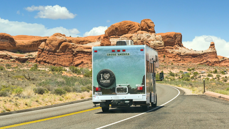 RV driving through Moab, Utah