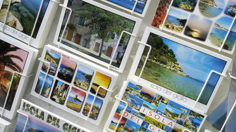 Rack holding postcards