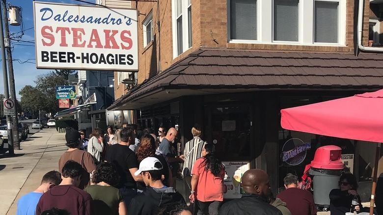 long line of people outside of Dalessandro's Steaks in Philadelphia