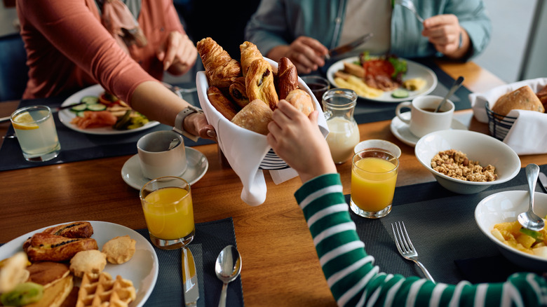 People eating a hotel breakfast