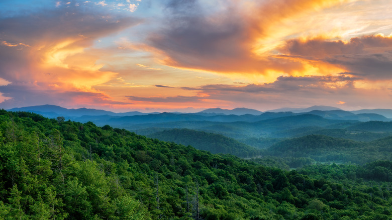 Summer sunset off the Blue Ridge Parkway at the Flat Rock overlook