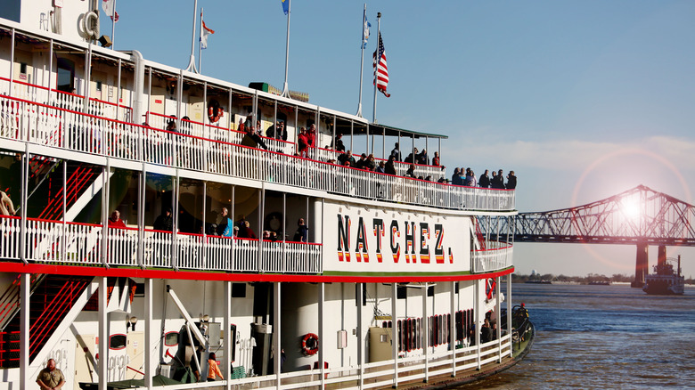 A view of the Steamboat Natchez on the Mississippi River in New Orleans, Louisiana