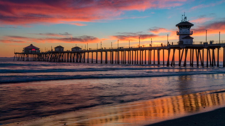 Huntington Beach Pier at sunset, Huntington Beach, California