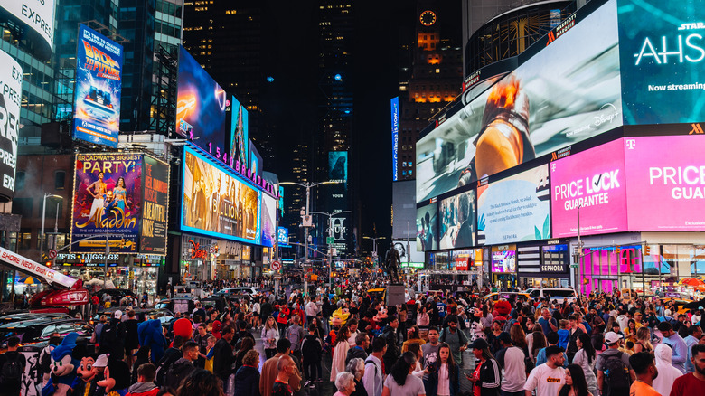 Times Square in New York City crowded with people