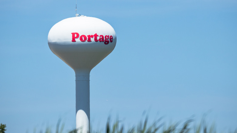 A water tower in Portage, Indiana