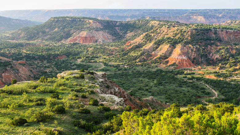 The stunning landscape and geological formations in Palo Duro Canyon State Park