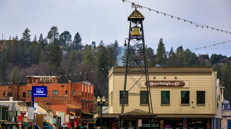 Historic buildings and surrounding forest in Placerville, California