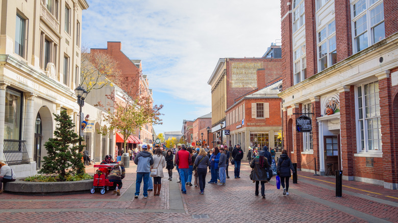 People walking in downtown Salem, Massachusetts