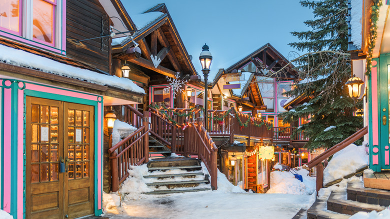 Snow on buildings in Breckenridge, CO