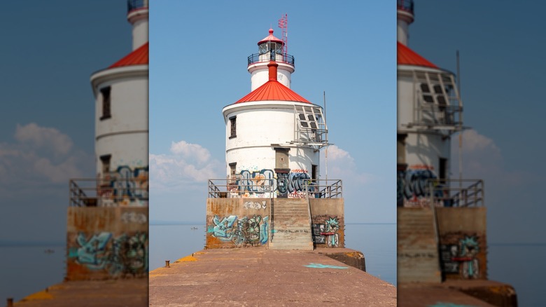 The Wisconsin Point lighthouse on a sunny afternoon