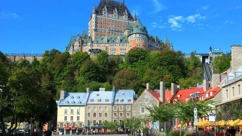 The Fairmont Le Chateau Frontenac overlooking Quebec City on a sunny day