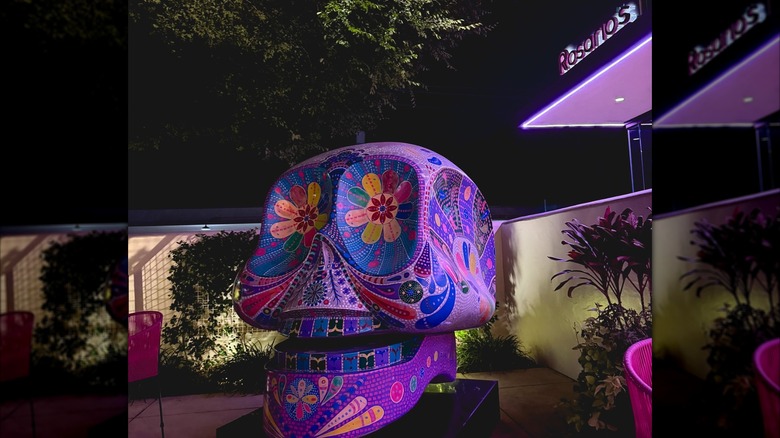 Colorful calavera at Rosario's rooftop bar