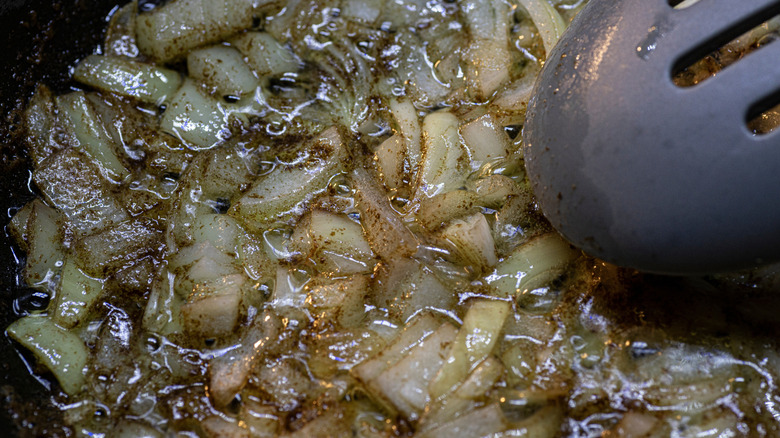 Onions cooking in a pan