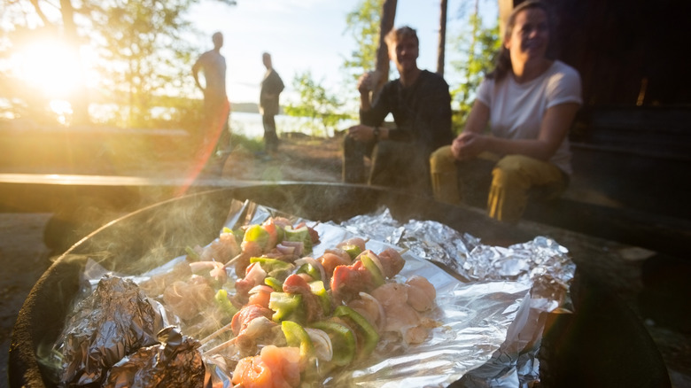 Tinfoil meal camping in forest