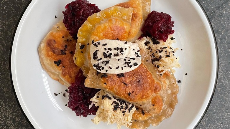 Apteka's pierogies are arranged on a plate