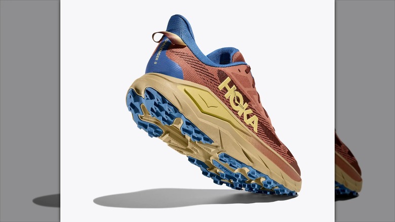 A product shot of a pair of Hoka Challenger 8 trail running shoes