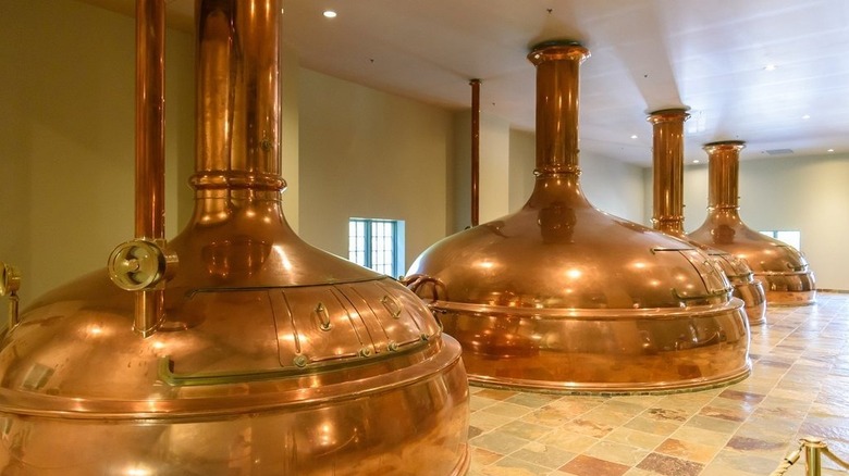 large copper vats used to brew beer at New Glarus Brewing Company