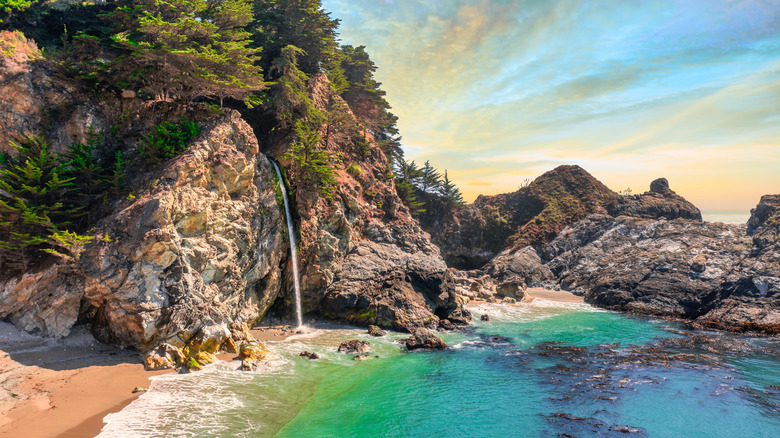 McWay Waterfall cascades onto a deserted beach in Big Sur.