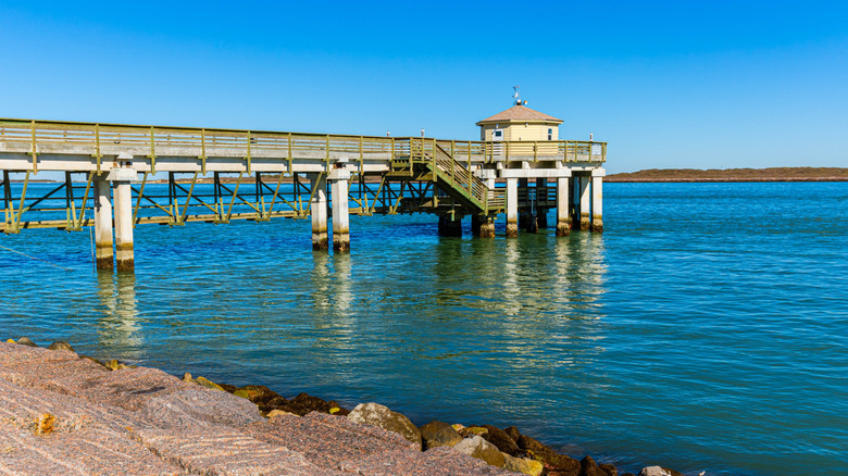 Pier along the seawall in Port Aransas Texas