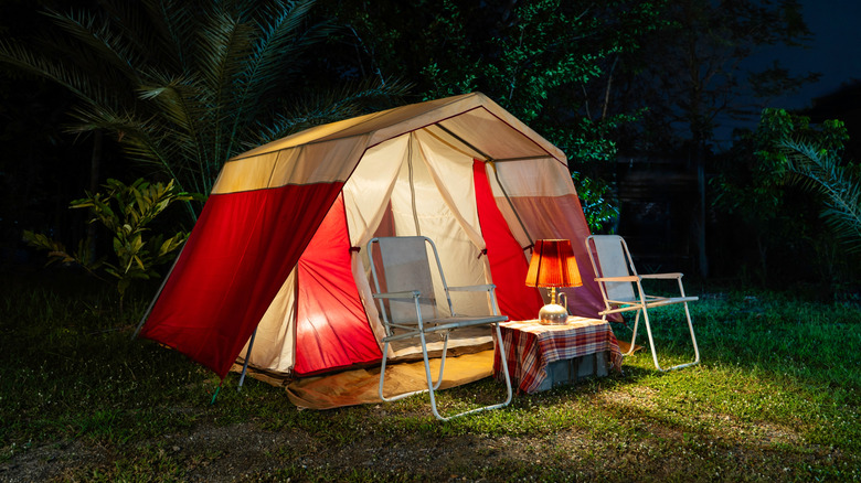 Camping tent at night