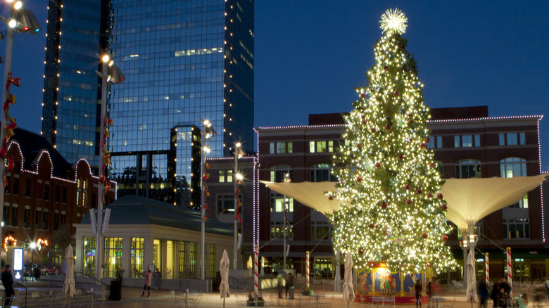 Christmas tree in Sundance Square in Fort Worth, Texas