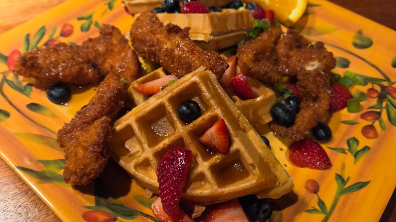 Chicken, waffles, and berries from Casa Taco and Tequila Bar