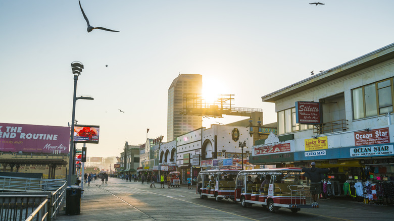Atlantic City boardwalk at sunset